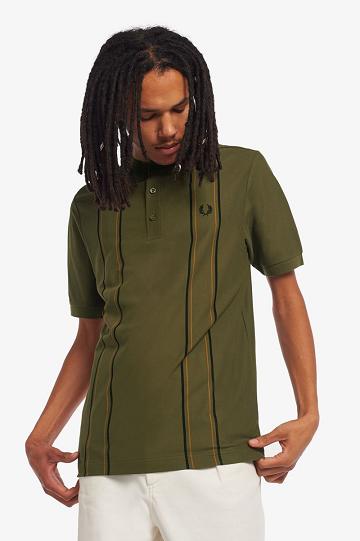 Green Fred Perry Striped Henley Polo Men's Shirts | PH 1538SGLO